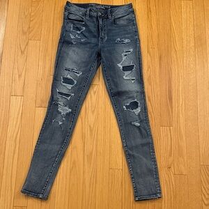 American Eagle Outfitters Dark Blue Distressed Skinny Jeans